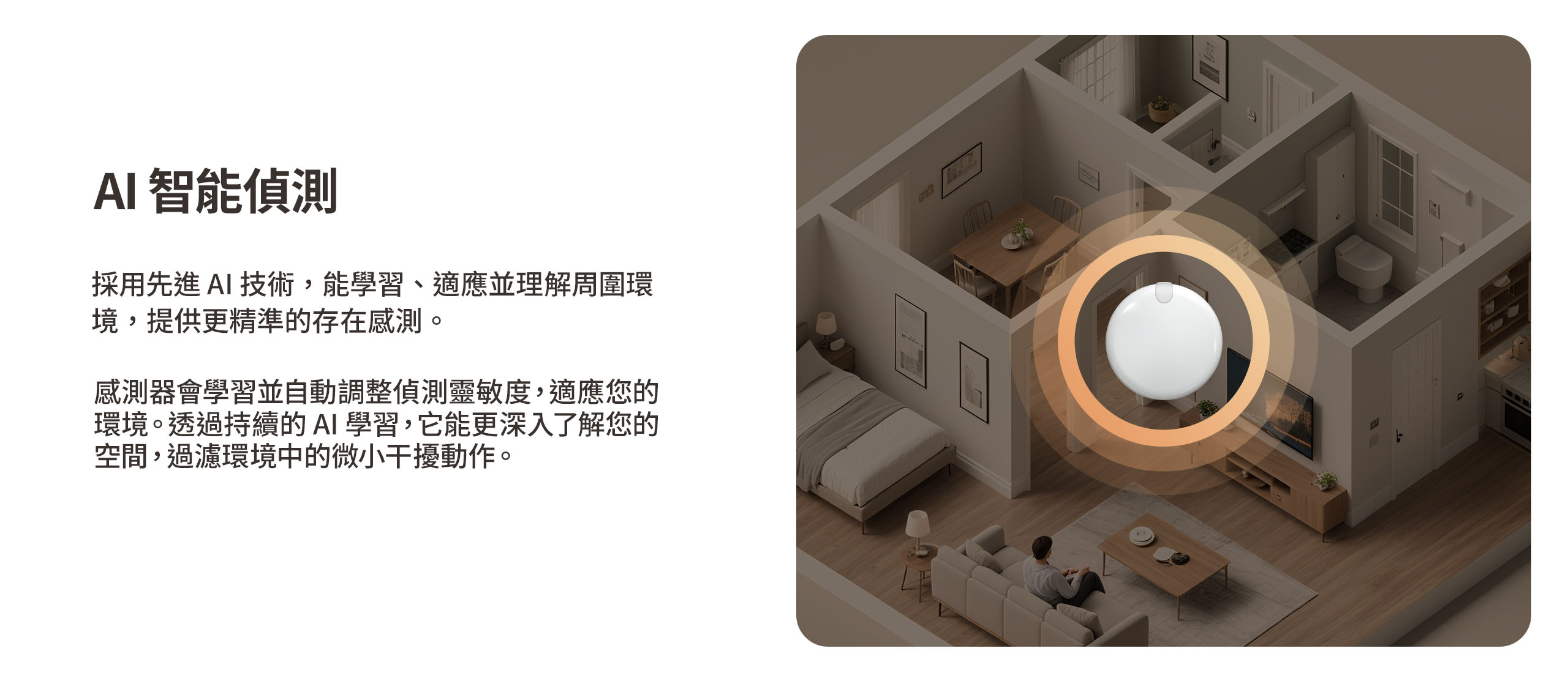 Aqara FP300 AI 智能偵測 透過 AI 學習持續適應居家環境 過濾微小干擾動作