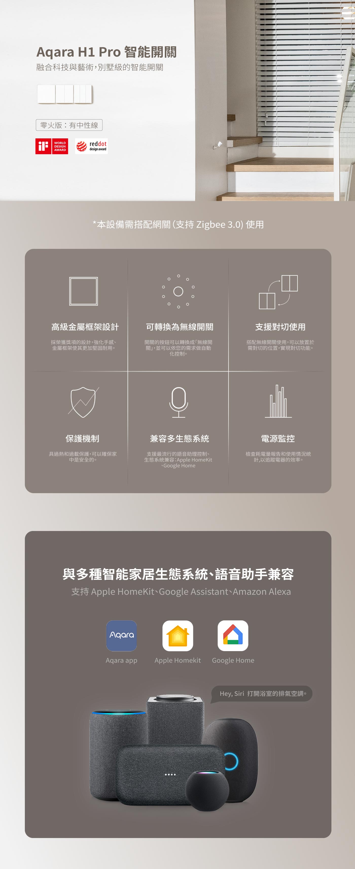 Aqara H1 Pro智能開關-零火版-皎月白-雙鍵 產品介紹圖 1