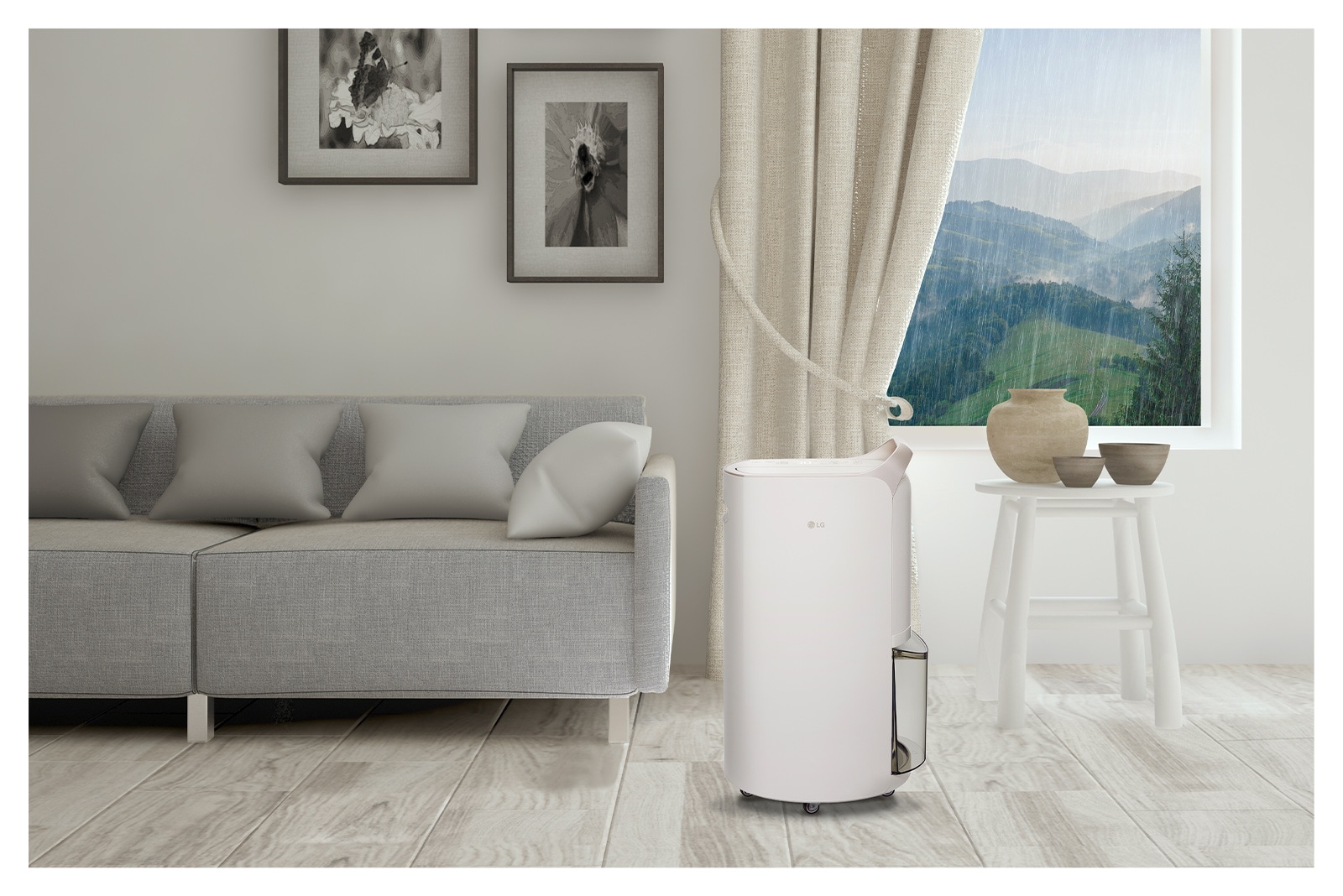 LG PuriCare Objet Collection 除濕機置於現代客廳