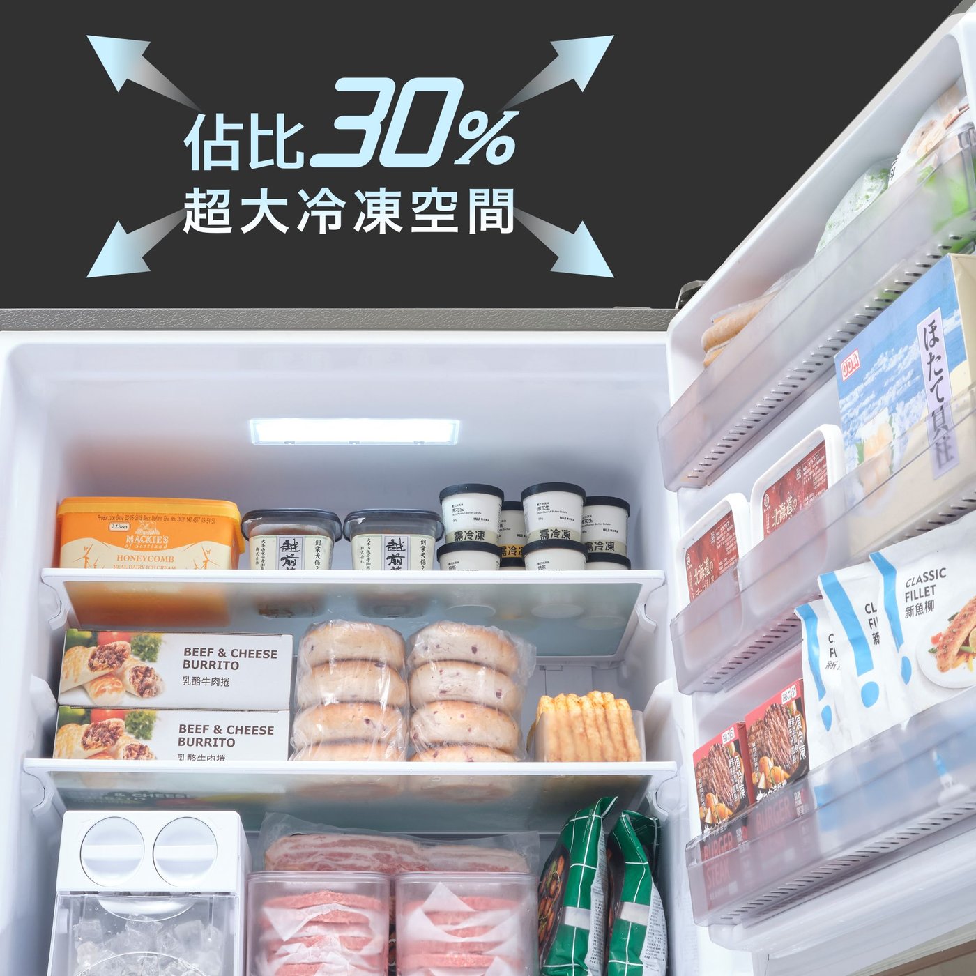 佔比 30% 超大冷凍空間