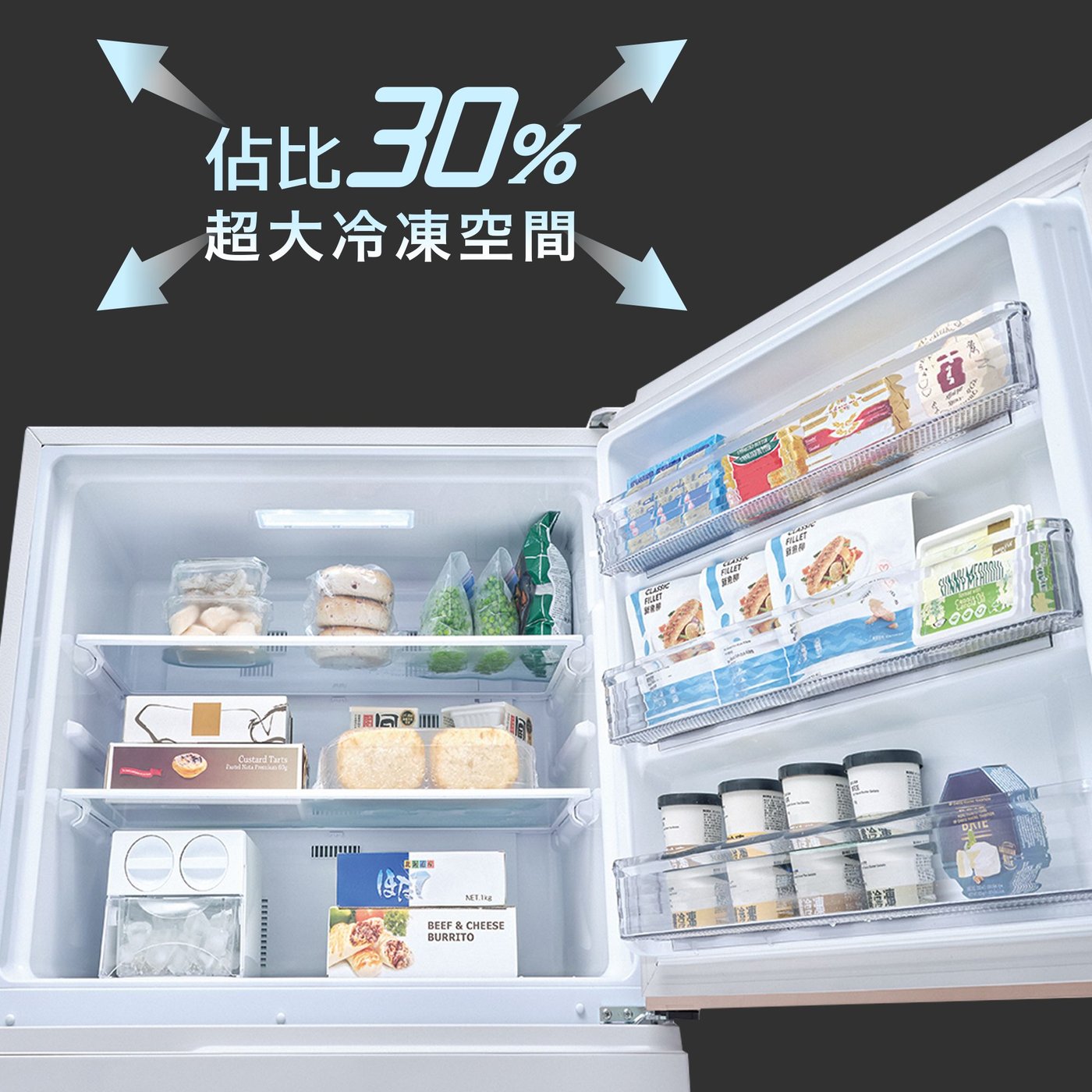 佔比 30% 超大冷凍空間